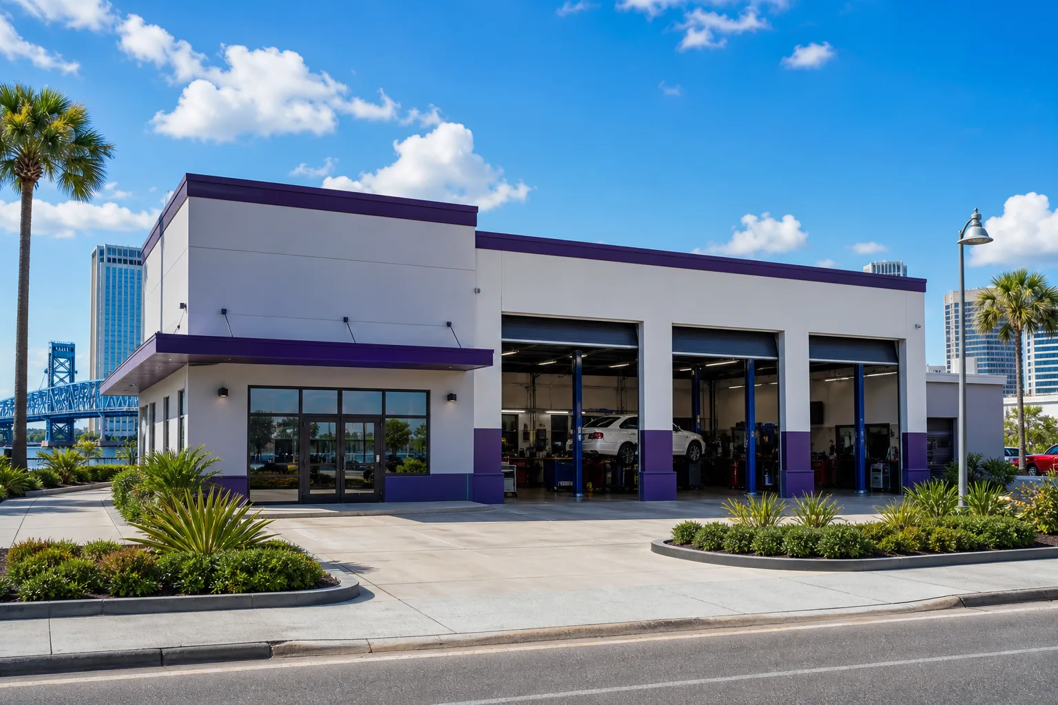 Exterior of xenoglossyx auto repair workshop on N Laura Street in Jacksonville, 1920x1080